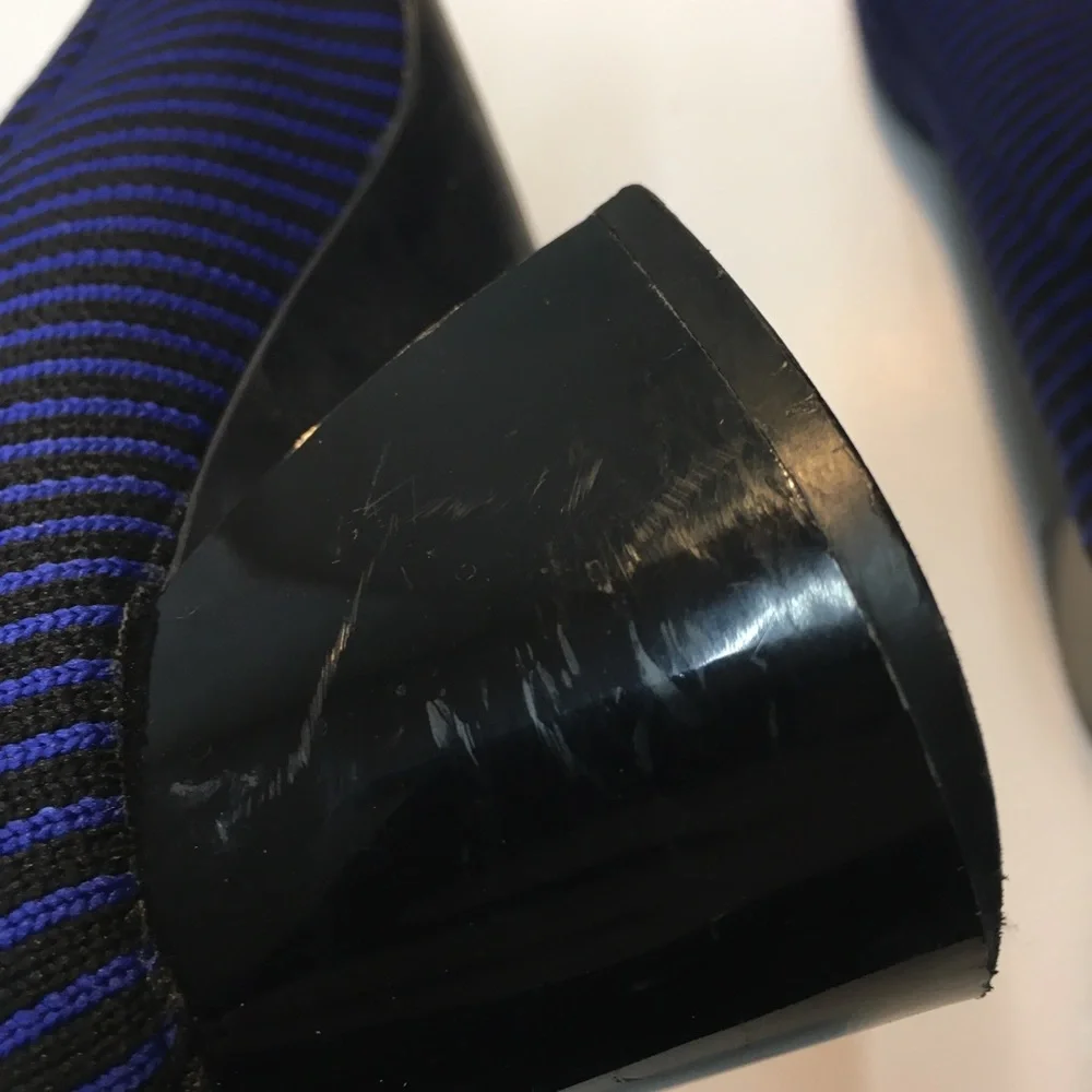 Zara Trafaluc Knit Sock Stripe Booties Block Heel EU 36 Blue Black Office - Picture 10 of 12